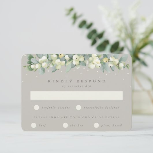 Greige Snowberry + Eucalyptus Garland Winter bruil RSVP Kaartje (Staand voorkant)