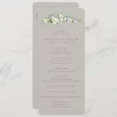 Greige Snowberry + Eucalyptus Stamwinter Bruiloft Programmakaart (Voorkant / Achterkant)