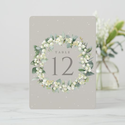 Greige Snowberry+Eucalyptus Trouwtafel Nummer (Staand voorkant)