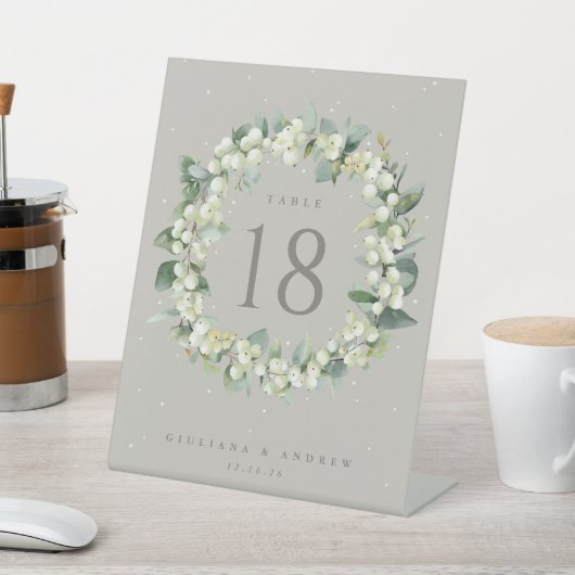 Greige Snowberry+Eucalyptus Trouwtafel Nummer Reclamebord Met Voetstuk (Insitu)