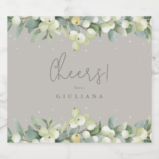 Greige Snowberry+Eucalyptus Winter Bachelorette Bier Etiket (Enkel label)