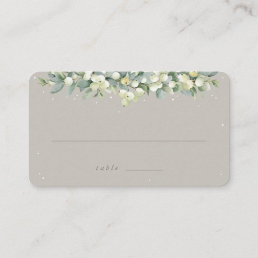 Greige Snowberry + Eucalyptus Winter Bruiloft Flat Plaatskaartje (Voorkant)