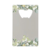 Greige Snowberry + Eucalyptus Winter Bruiloft Mini Creditkaart Flessenopener (Achterkant)