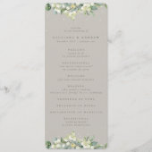 Greige Snowberry + Eucalyptus Winter bruiloft Programmakaart (Voorkant)