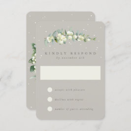 Greige Snowberry + Eucalyptus Winter bruiloft RSVP Kaartje