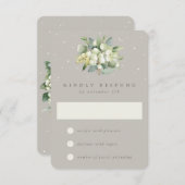 Greige Snowberry + Eucalyptus Winter bruiloft RSVP Kaartje (Voorkant / Achterkant)