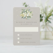 Greige Snowberry + Eucalyptus Winter bruiloft RSVP Kaartje (Staand voorkant)