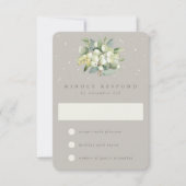 Greige Snowberry + Eucalyptus Winter bruiloft RSVP Kaartje (Voorkant)