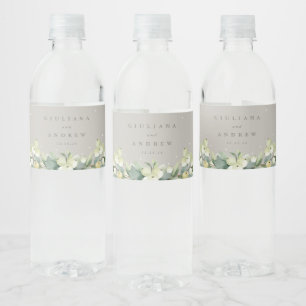 Greige Snowberry + Eucalyptus Winter bruiloft Waterfles Etiket