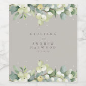Greige Snowberry + Eucalyptus Winter bruiloft Wijn Etiket (Enkel label)