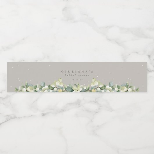 Greige Snowberry+Eucalyptus Winter Vrijgezellenfee Waterfles Etiket (Enkel label)