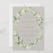 Greige / Taupe Snowberry + Eucalyptus Winter Weddi Kaart (Voorkant)