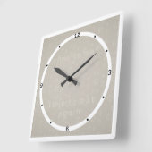 Greige wall clock for kitchen Time to eat again Vierkante Klok (Hoek)