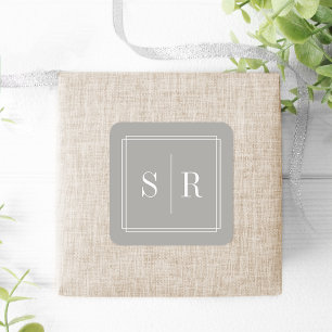 Greige Wedding Monogram Vierkante Sticker