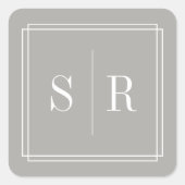 Greige Wedding Monogram Vierkante Sticker (Voorkant)