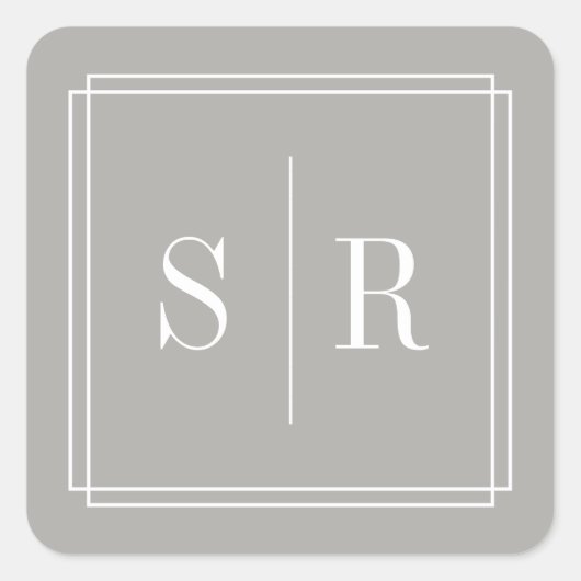 Greige Wedding Monogram Vierkante Sticker (Voorkant)