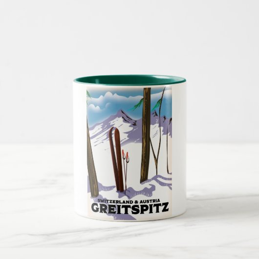 Greitspitz Zwitserland & Oostenrijk Ski poster Tweekleurige Koffiemok (Center)