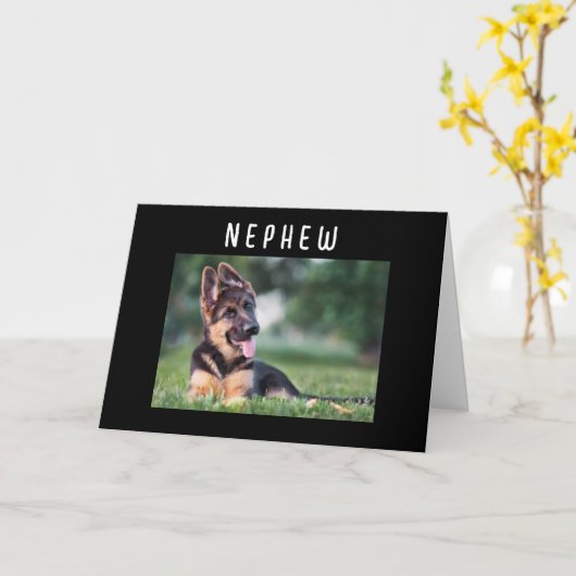 GREMAN SHEPHARD ZEGT "HAPPY BIRTHDAY NEPHEW" KAART (Gele Bloem)