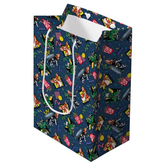 Gremlins™ 80's Retrowave Patroon Medium Cadeauzakje (Voorkant Gekanteld)