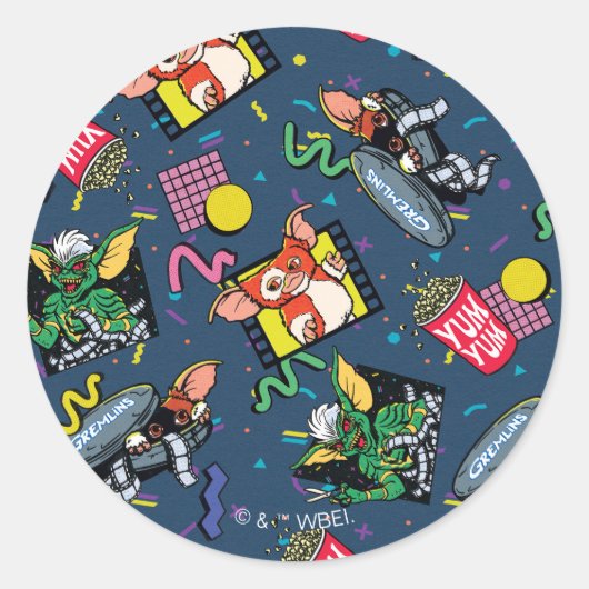 Gremlins™ 80's Retrowave Patroon Ronde Sticker (Voorkant)