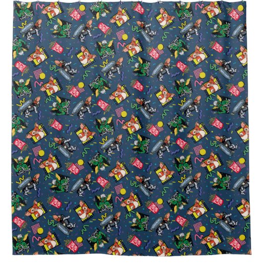 Gremlins™ 80's Retrowave Pattern Douchegordijn (Voorkant)