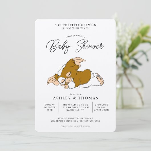 Gremlins | Uitnodiging tot Baby shower van Gizmo (Staand voorkant)