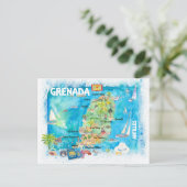 Grenada Antilles Illustrated Caribbean Travel Map Briefkaart (Staand voorkant)