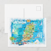 Grenada Antilles Illustrated Caribbean Travel Map Briefkaart (Voorkant / Achterkant)