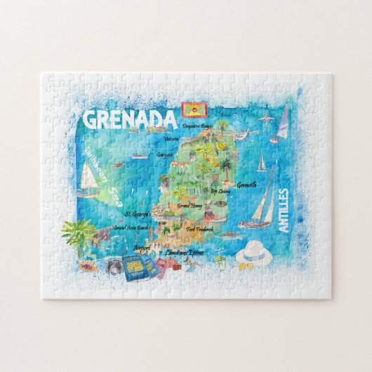 Grenada Antilles Illustrated Caribbean Travel Map Legpuzzel (Horizontaal)