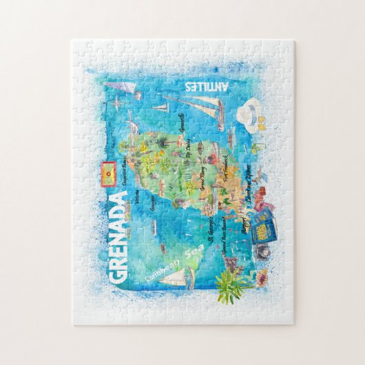 Grenada Antilles Illustrated Caribbean Travel Map Legpuzzel (Verticaal)