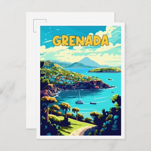 Grenada Caribbean vintage reisillustratie Briefkaart (Voorkant / Achterkant)