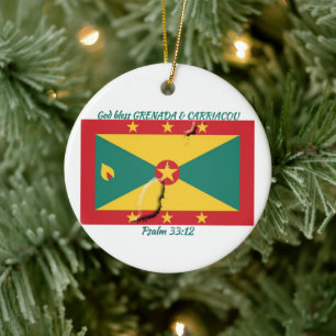 GRENADA & CARRIACOU FLAG MAP KERAMISCH ORNAMENT