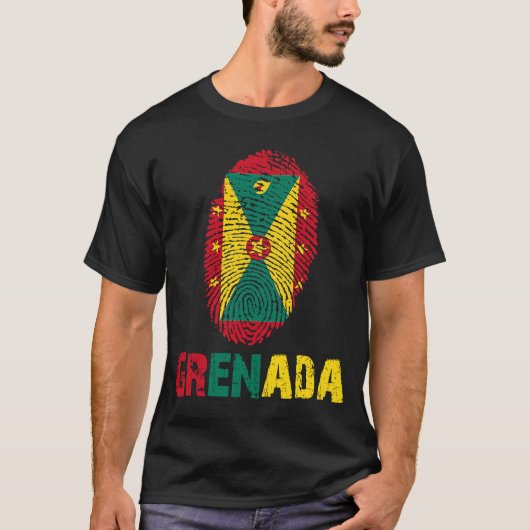 Grenada Finger Print Flag I Love Grenada Travel T-shirt (Voorkant)
