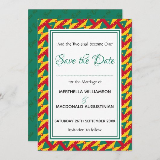 GRENADA FLAG Gepersonaliseerd Schrift Stijlvol Save The Date (Voorkant / Achterkant)