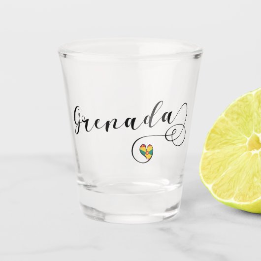 Grenada Flag Heart, Grenadian Shot Glas (Voorkant)