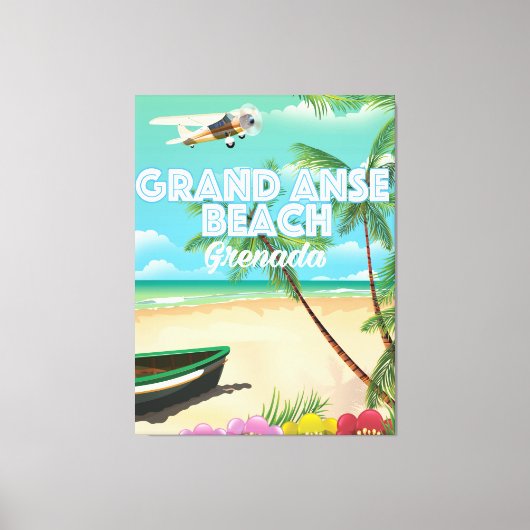 Grenada Grand Anse Beach Reisposter Canvas Afdruk (Voorkant)