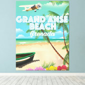 Grenada Grand Anse Beach Reisposter Canvas Afdruk (Insitu (Houten vloer))