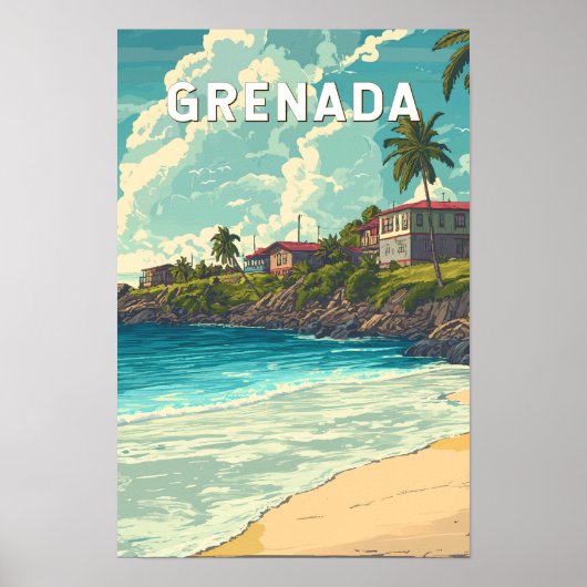 Grenada Illustratie Reis Kunst Vintage Poster (Voorkant)