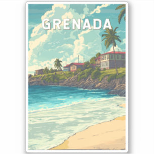 Grenada Illustration Travel Art Vintage Sticker