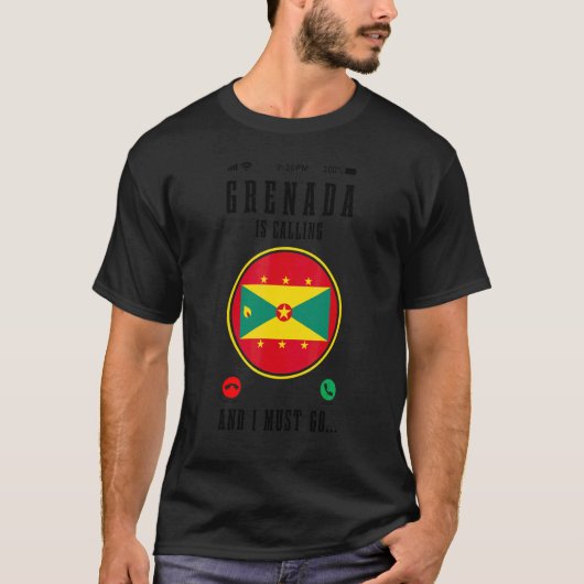 Grenada roept en ik moet gaan Grenadiaanse vlag T-shirt (Voorkant)