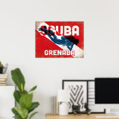 Grenada Scuba Diver - Blue Retro Poster (Thuiskantoor)