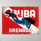Grenada Scuba Diver - Blue Retro Poster (Voorkant)