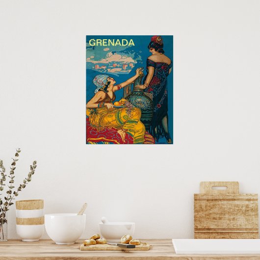 Grenada, Spanje, twee meisjes, oud poster (Keuken)