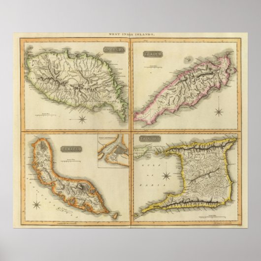 Grenada, Tobago, Trinidad, Curaçao Poster (Voorkant)