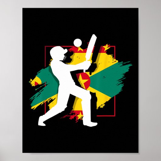 Grenada Vlag Grenadiaanse Cricket Silhouet Poster (Voorkant)