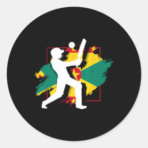 Grenada Vlag Grenadiaanse Cricket Silhouet Ronde Sticker