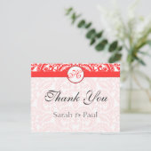 Grenadine Snapdragon Coral Damask Wedding Bedankkaart (Staand voorkant)