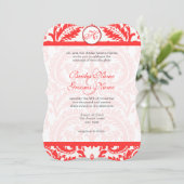 Grenadine Snapdragon Coral Damask Wedding Kaart (Staand voorkant)