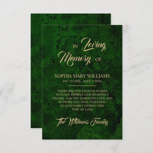 Grenery & Gold Sympathie Geheugen Hartelijk dank Bedankkaart (Voorkant / Achterkant)