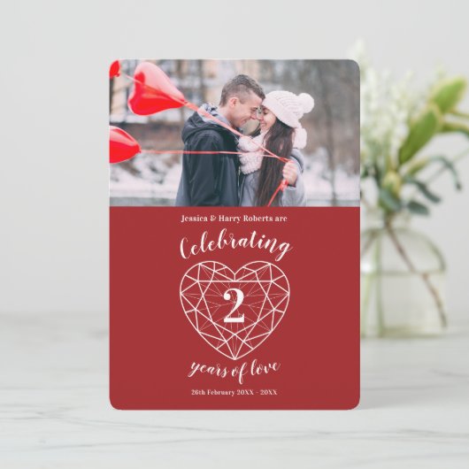 Greniet hart jubileum 2 jaar foto uitnodigingen (Staand voorkant)